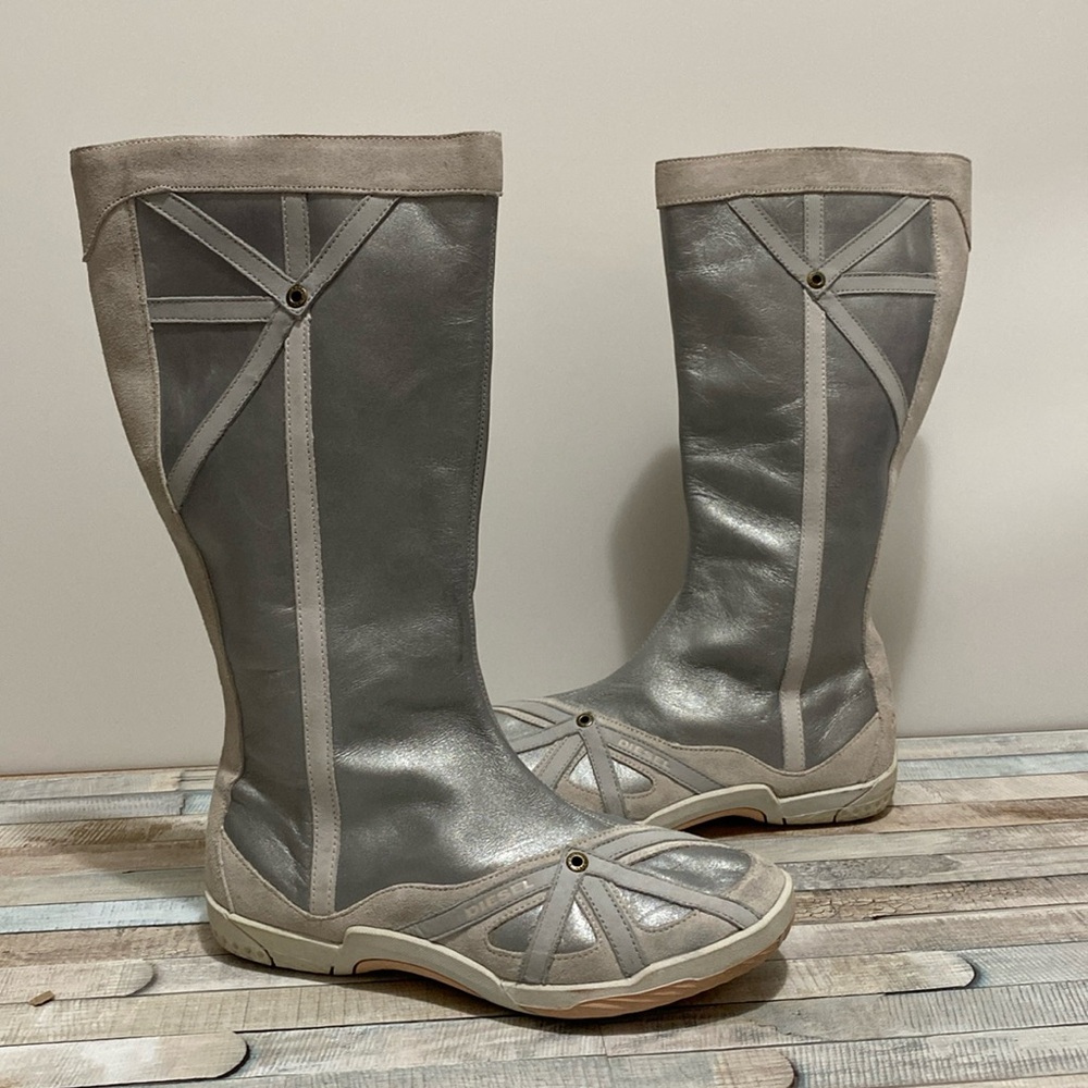 Diesel Gray and Cream Tall Leather Boots
